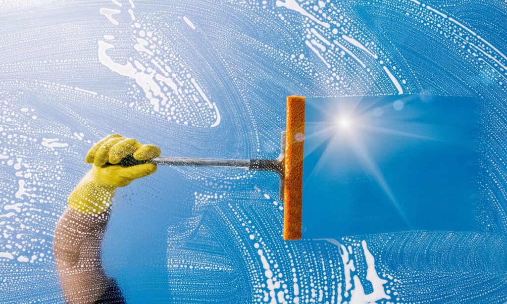 Cleaning windows on hot sunny days