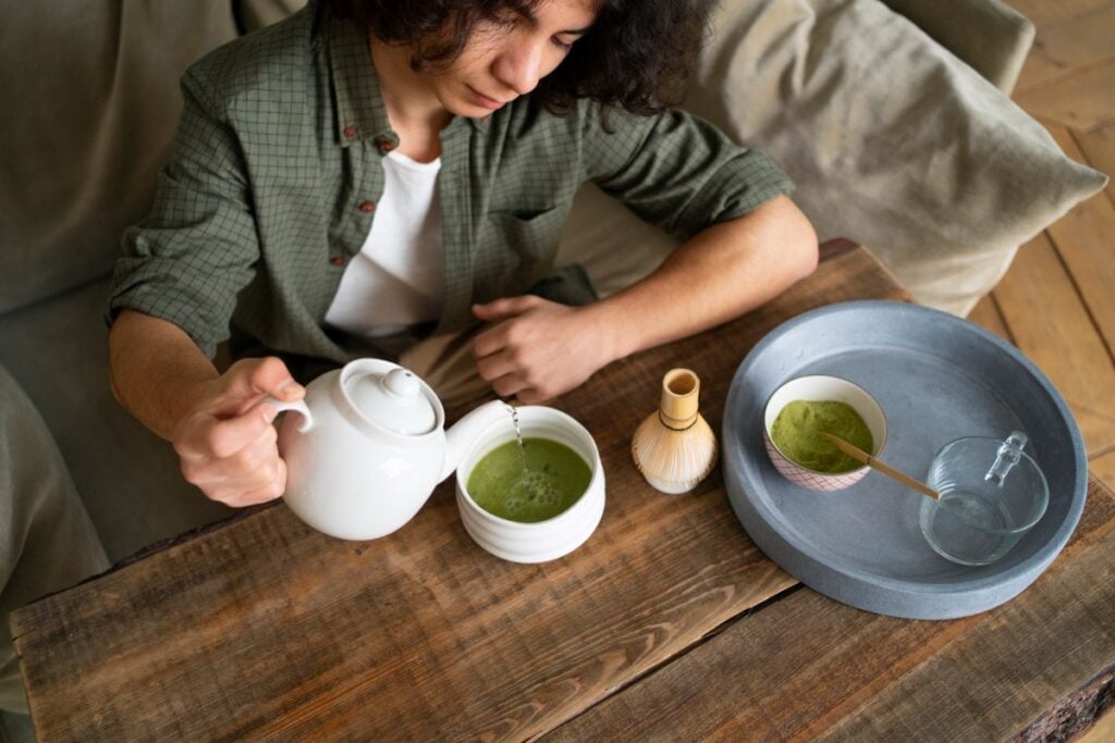 Drinking Matcha from a traditional bowl