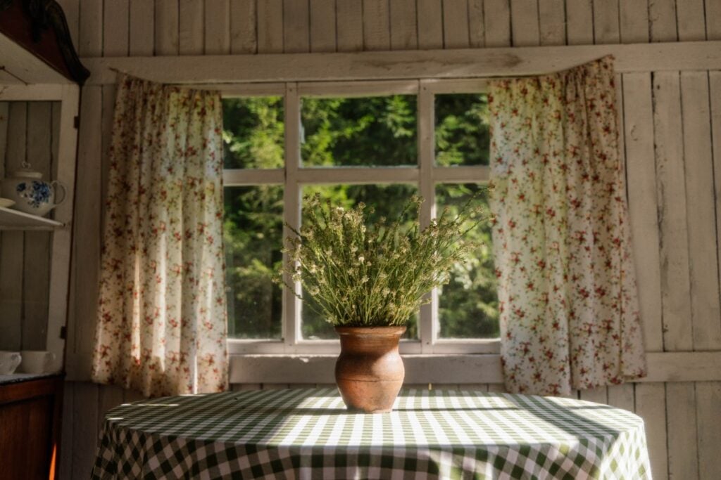 Heavy floral curtains