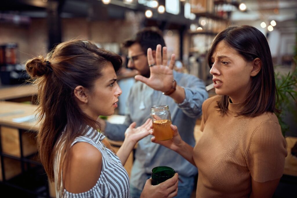 Loudly arguing over trivial things