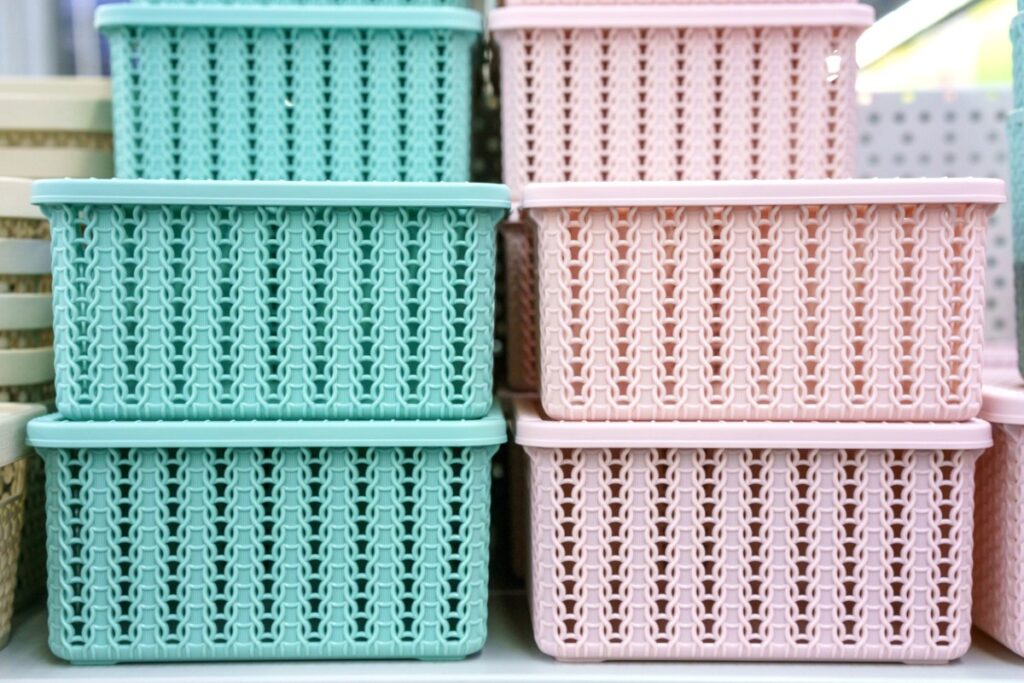 Opt for sleek storage baskets