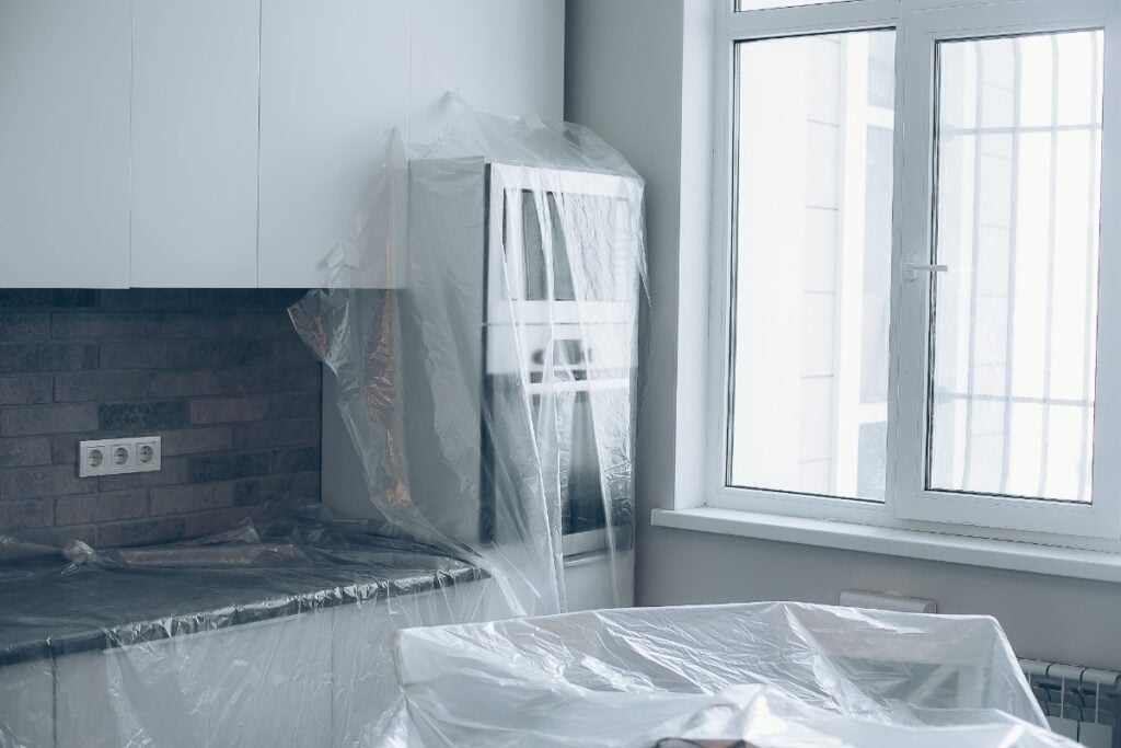 Plastic slipcovers on furniture