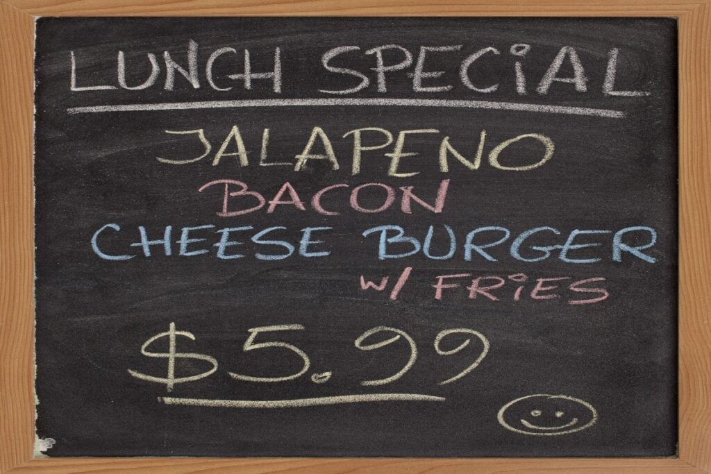 Specials featuring mundane dishes like burgers or soups