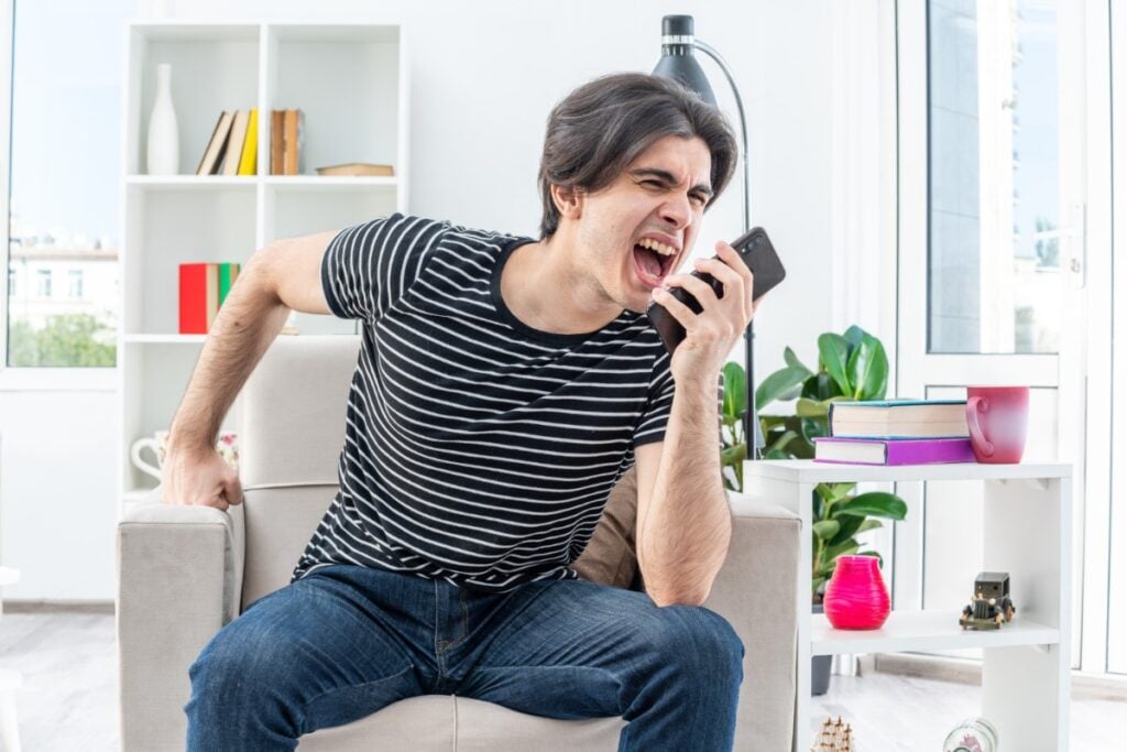 Talking loudly on the phone at home