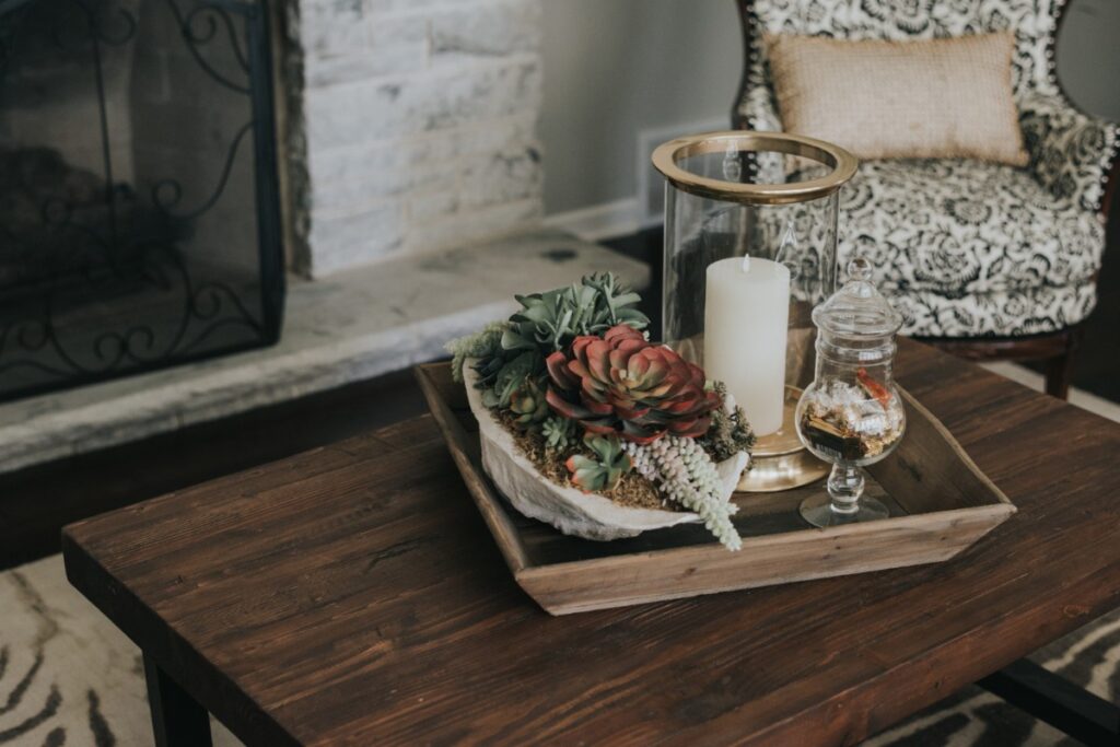 Use decorative trays on coffee tables