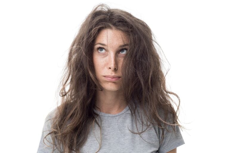 Woman with messy tangled hair