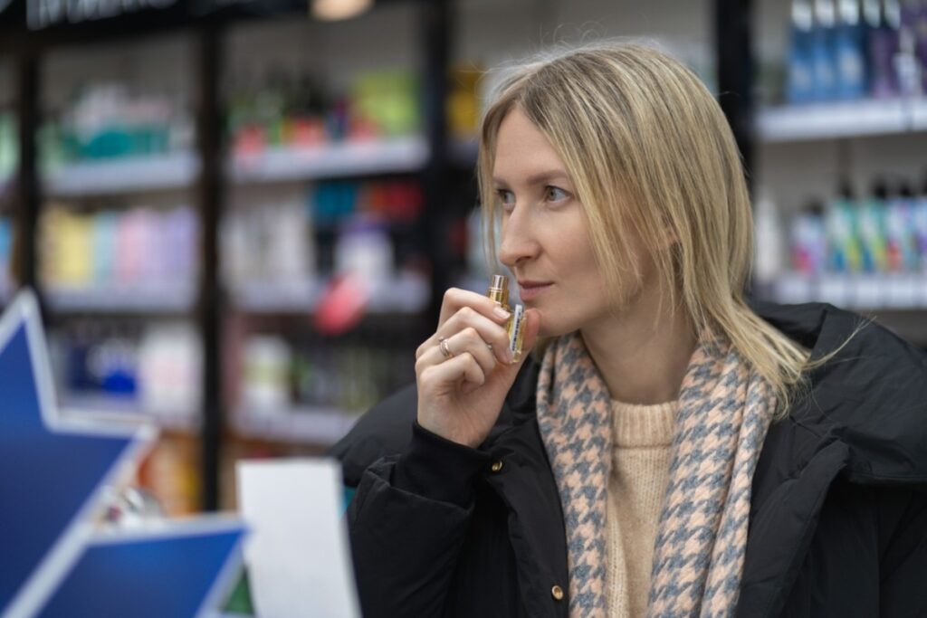 Borrowing testers of skincare or perfume in the dressing room