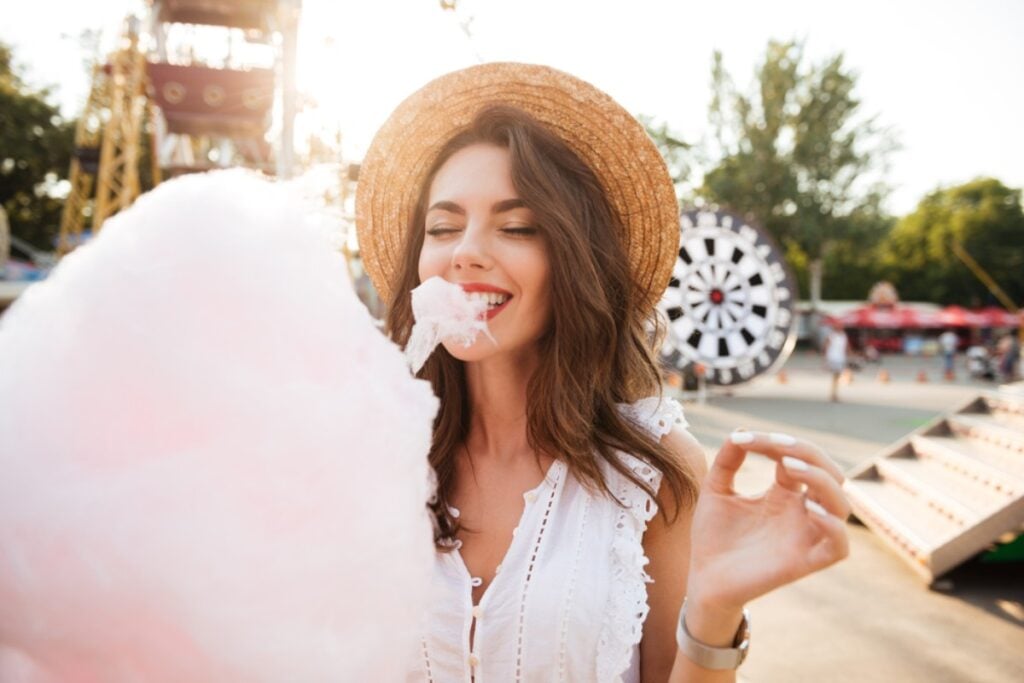 Eating childhood favorite snacks like ice cream or candy