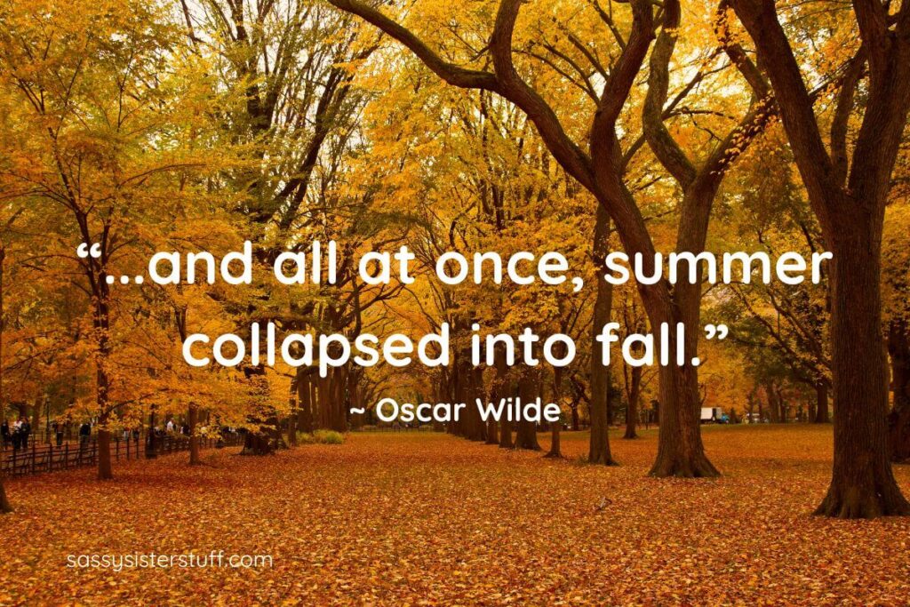 Inspirational Quote: .... and all at once summer collapsed into fall. Oscar Wilde + Beautiful Autumn background in oranges and browns.