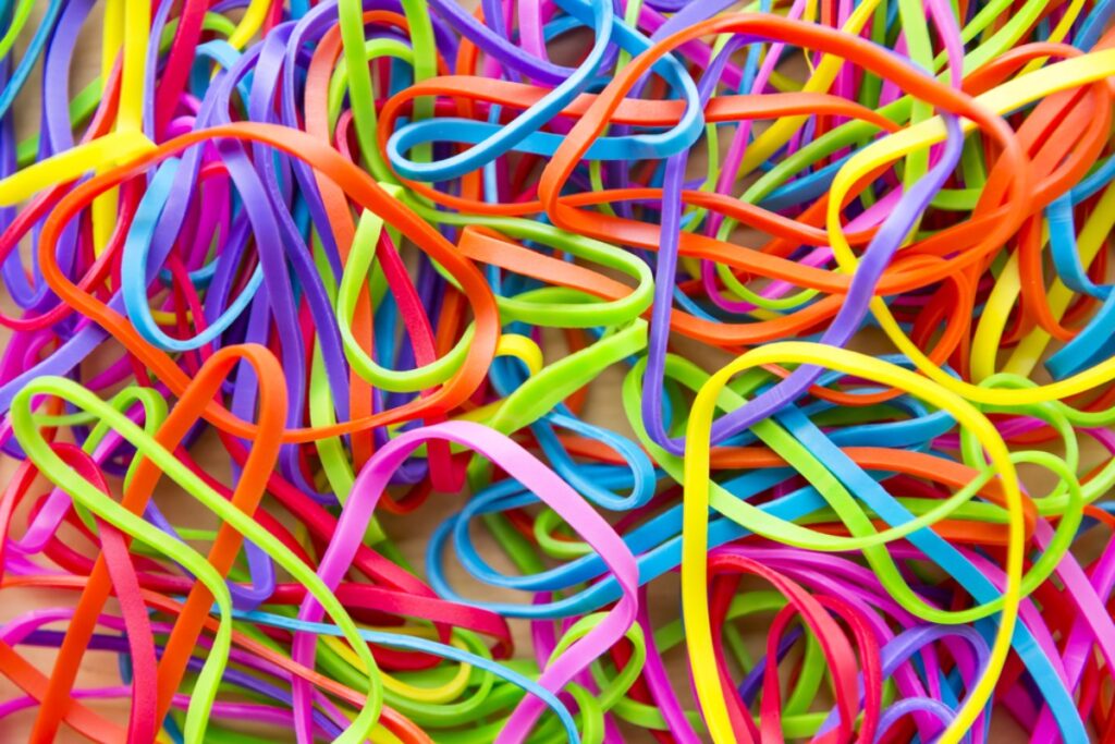 Rubber bands tangled together