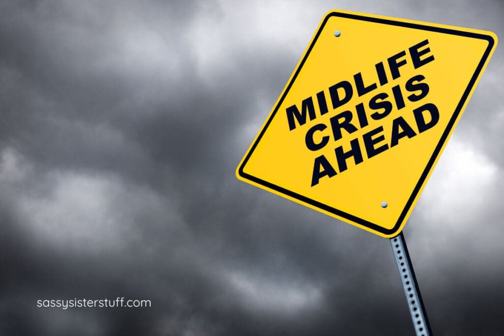 yellow road sign that says midlife crisis ahead.