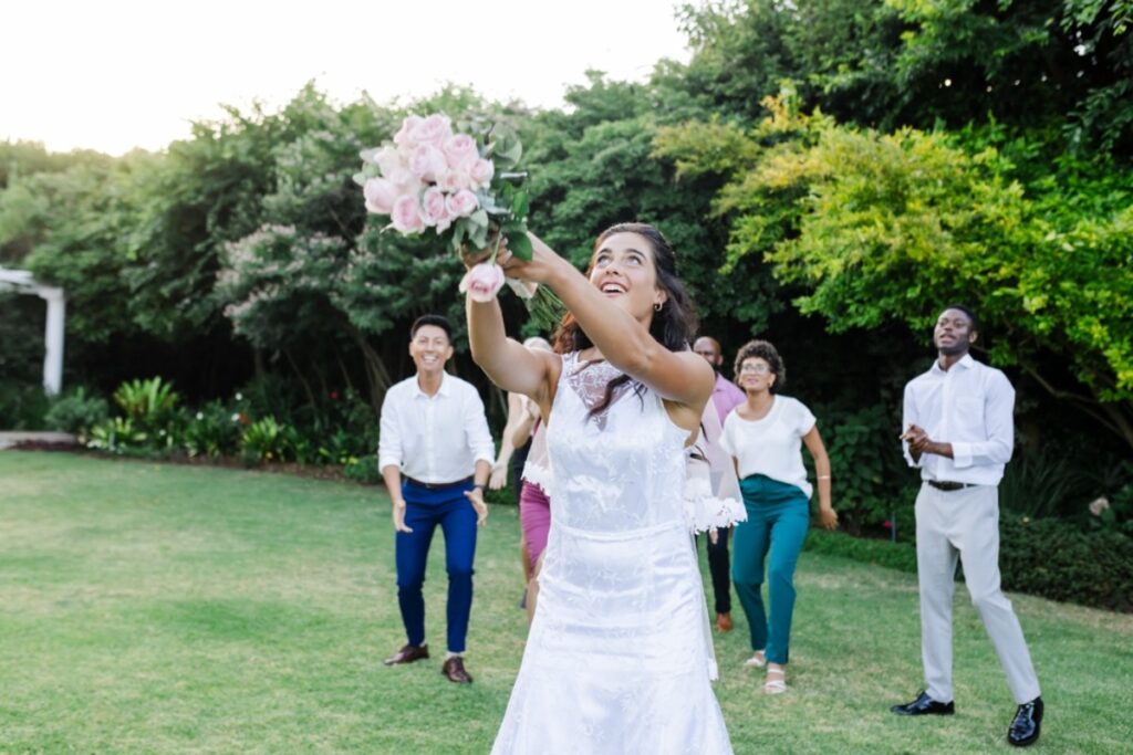 Staging awkward bouquet or garter tosses
