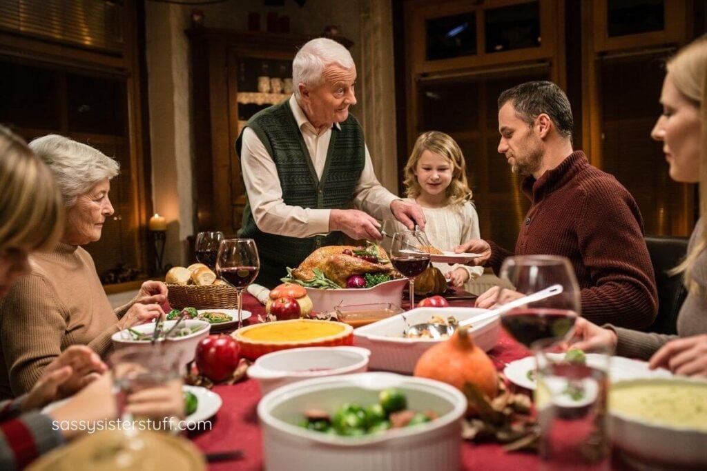 three generation Thanksgiving dinner with family members who worked to stay healthy this holiday season.