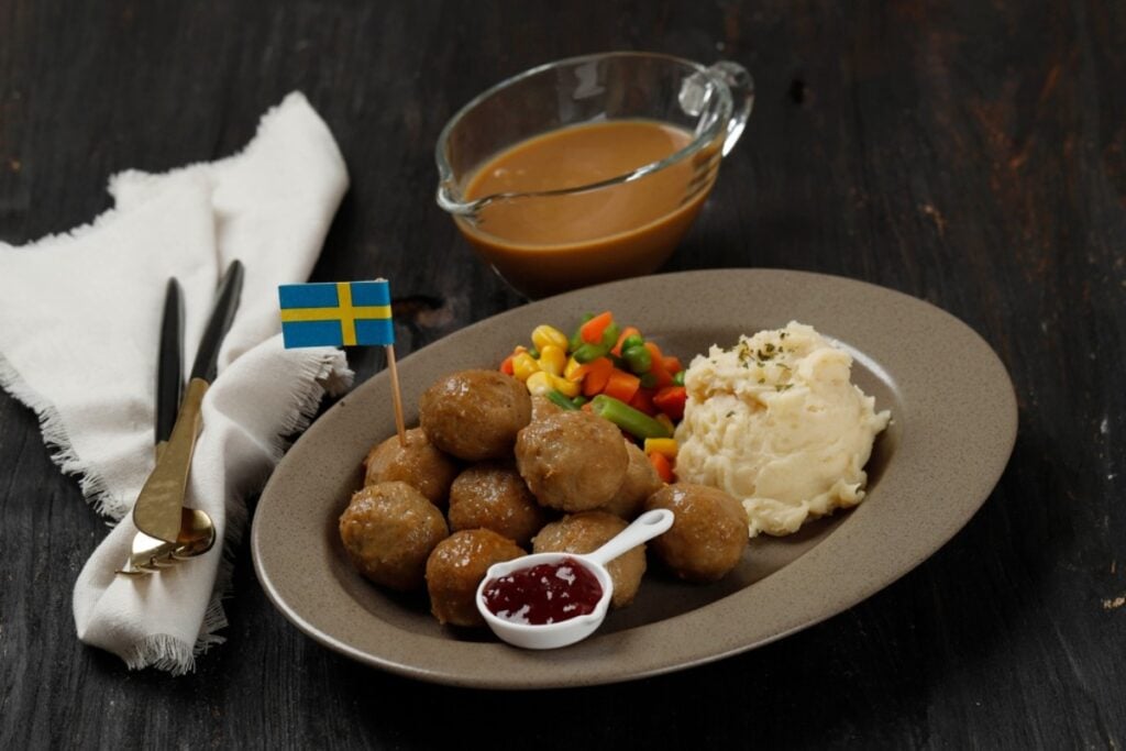 Stuffing your face with IKEA meatballs and lingonberry drink