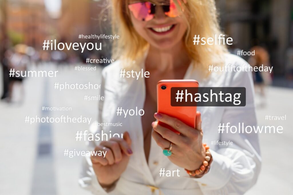 Using excessive hashtags irrelevant to the post