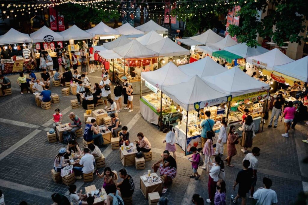 Visiting festival booths during park celebrations