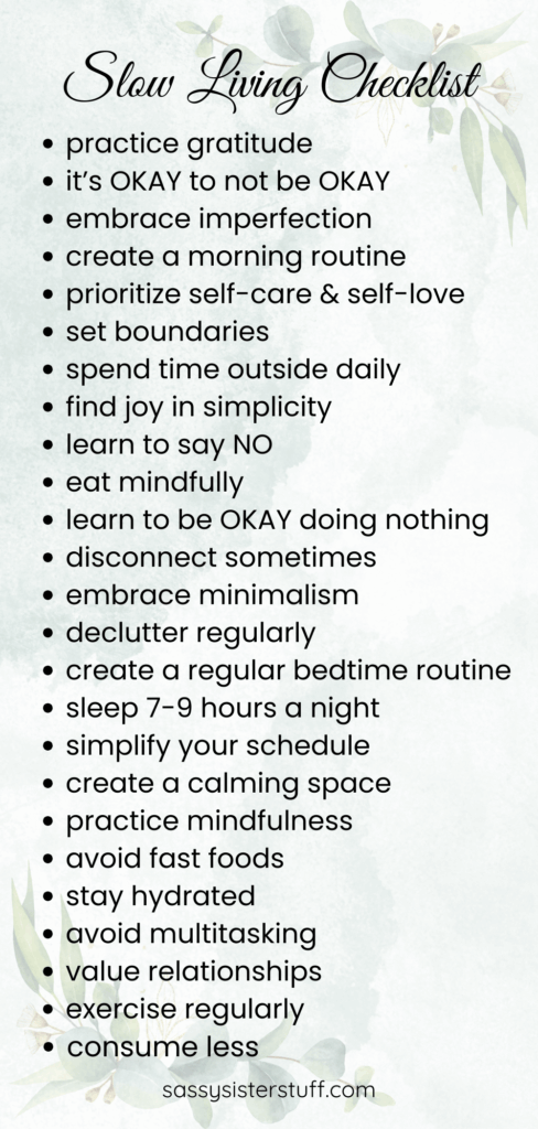 Slow living checklist