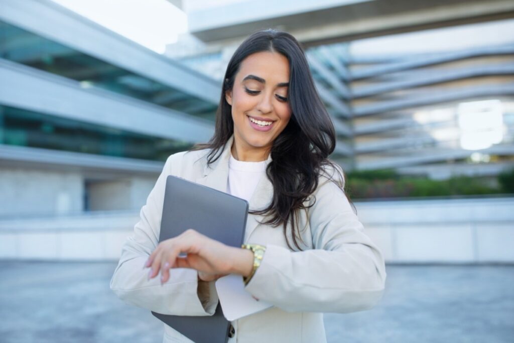 Glancing at your watch like you're training for a marathon