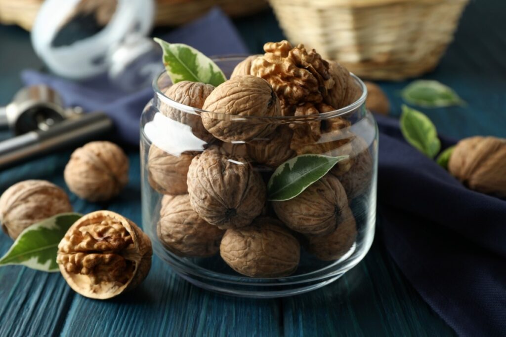Jar of shelled walnuts