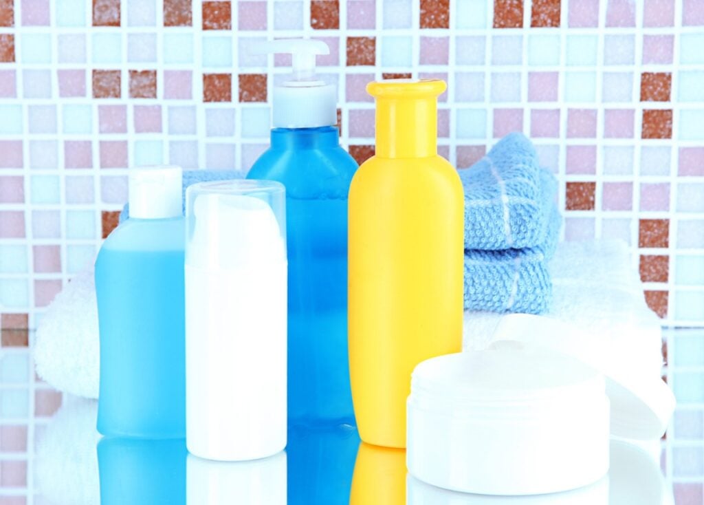 Many half-empty product bottles