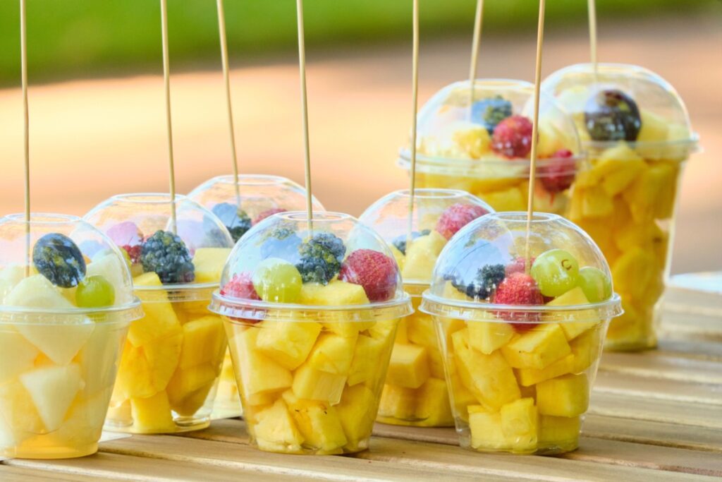 Pre-sliced fruit cups in syrup