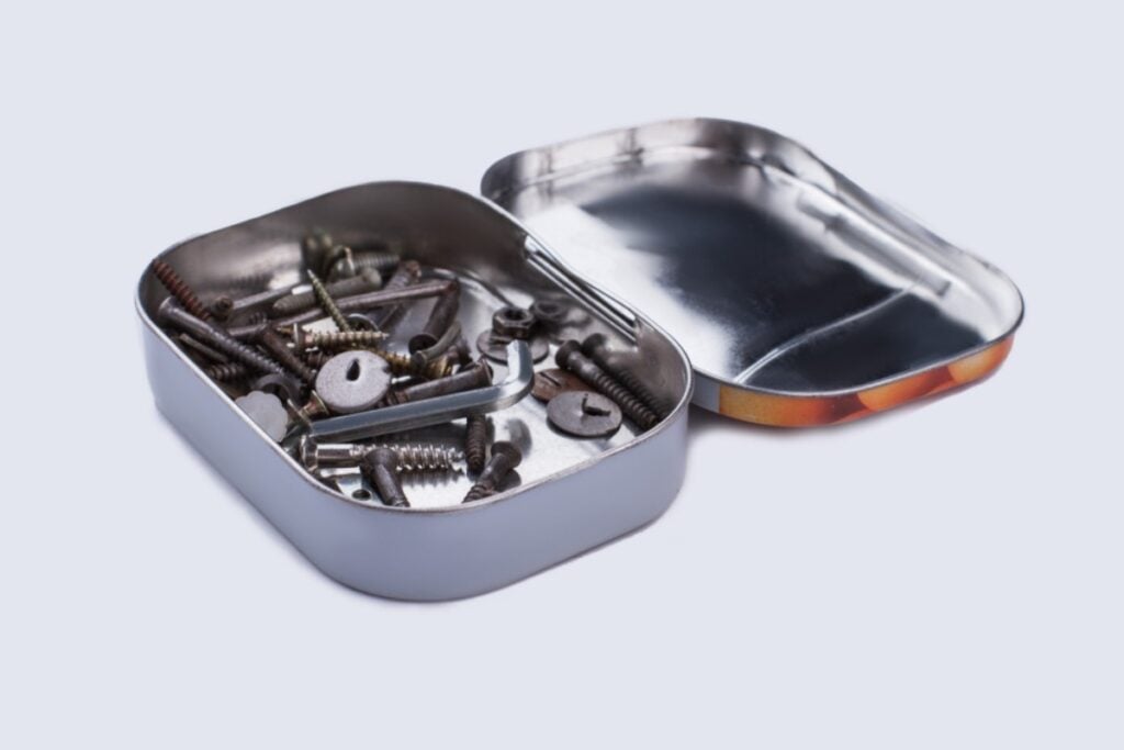 Random hardware bits labeled 'just in case'—from which century