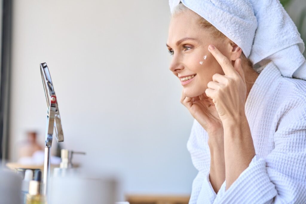 Skin-care routine with SPF for healthy aging