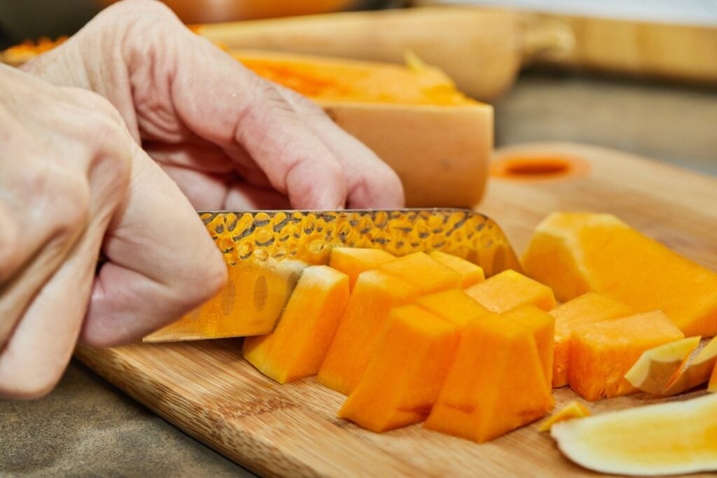 Slicing fruits and vegetables into bite-sized pieces