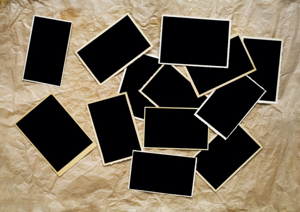 Stack of empty photo frames