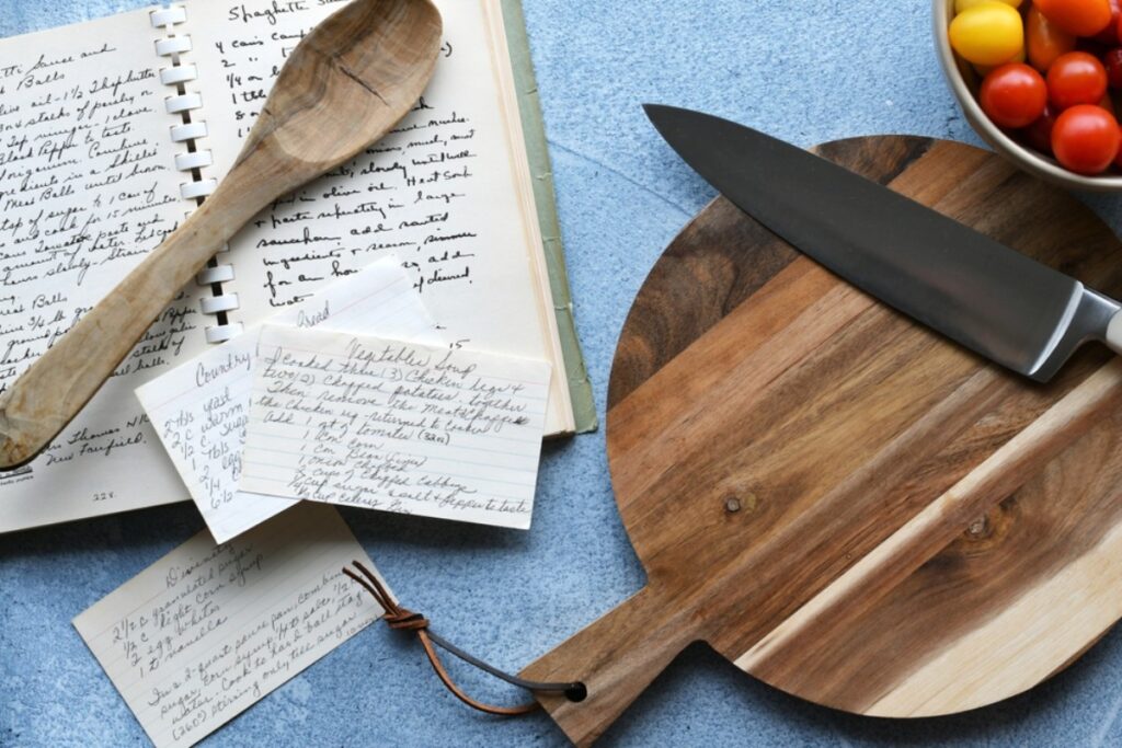 Mom serving handwritten recipe cards for family meals