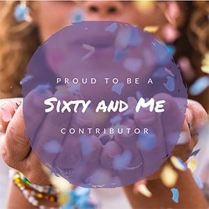 square "proud to be contributor" Sixty and Me banner.