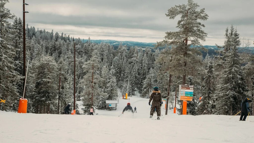 skiers on a mountain in the Alps.