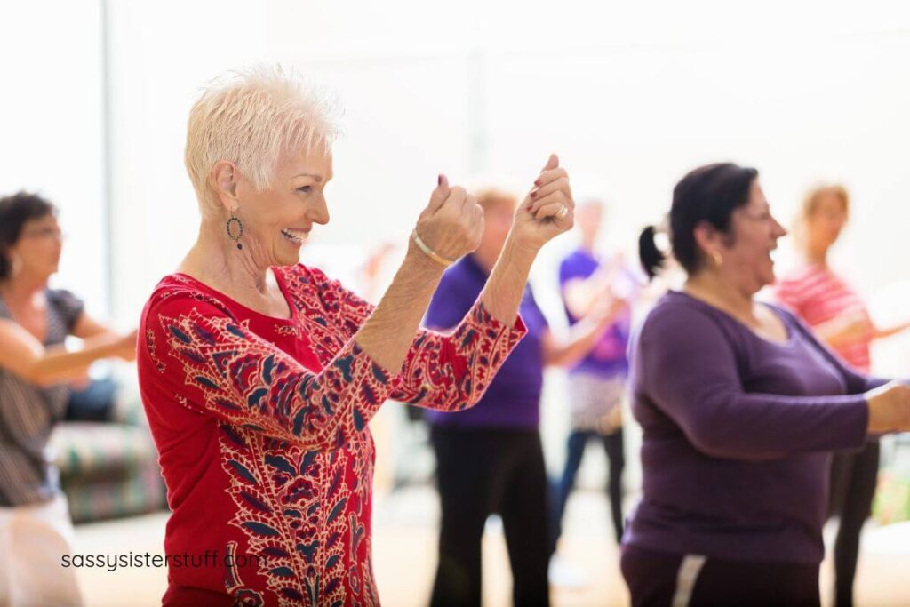 midlife women make each day more joyful by dancing together.