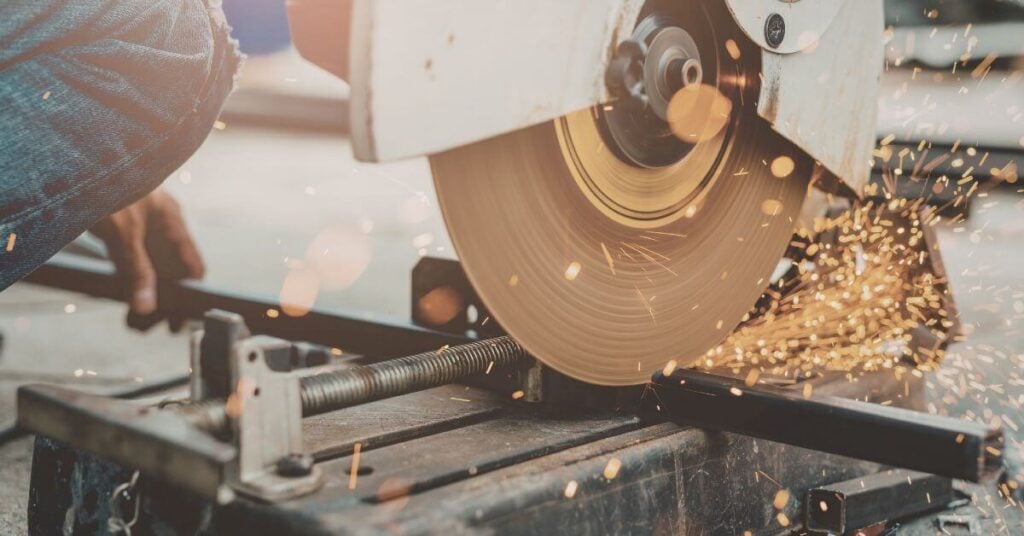 electric circular saw in use.