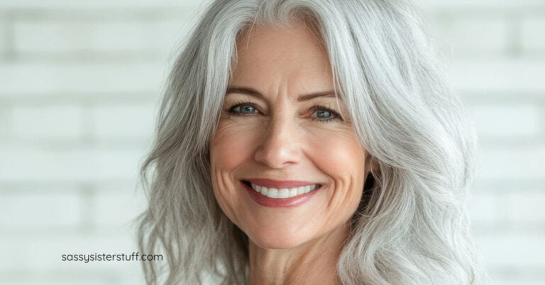 beautiful woman with gray hair.