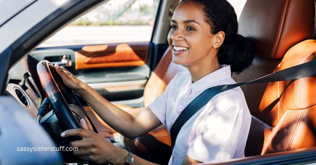 midlife woman driving a new route to add adventure to everyday life.