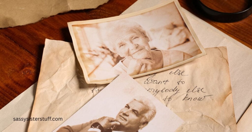 a collection of old family photos and a letter.