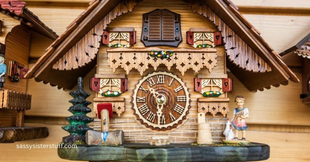 an antique swiss cuckoo clock that appears to be a great family heirloom.