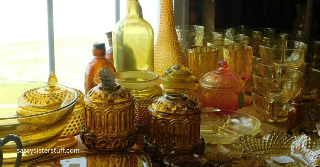 a collection of very old, assorted glassware that has been handed down from generation to generation.