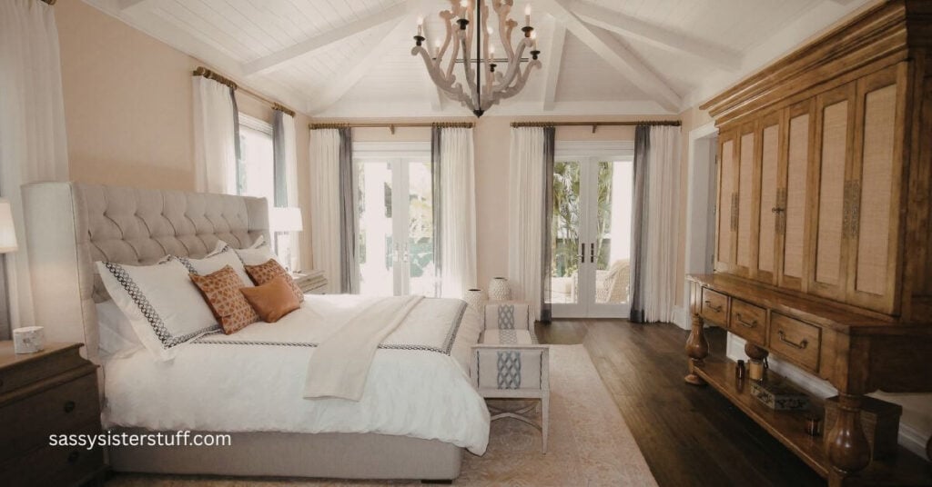 a beautiful, calming main bedroom in neutral colors.
