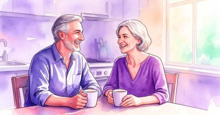 middle aged couple in the kitchen talking about how to keep peace at home after retirement.
