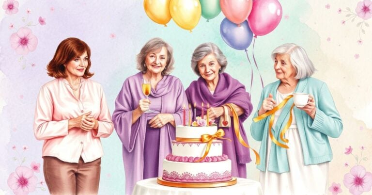 featured image of four older ladies celebrating their birthdays and discussing questions to ask yourself at the start of every decade.