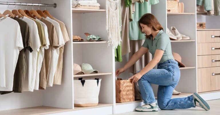 woman organizing her closet.