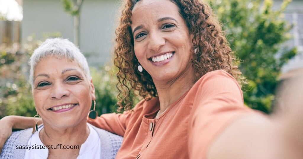 two charming woman take a happy selfie to prove life is not over after 50.