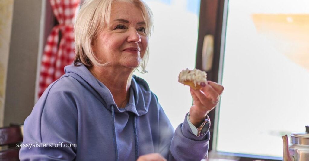 older woman learning to feel confident dining alone after 50.